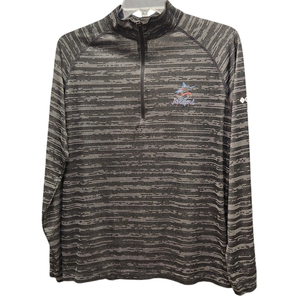 Columbia Omni Golf Miami Marlins 1/4 Zip Pullover Men's G Large Black Gray
